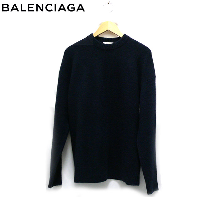 【BALENCIAGA】バレンシアガ ネイビー クルーネック ストレッチ ニットセーター サイズ36 レディース 女性用 トップス 長袖 冬服 秋服 RC2072【中古】