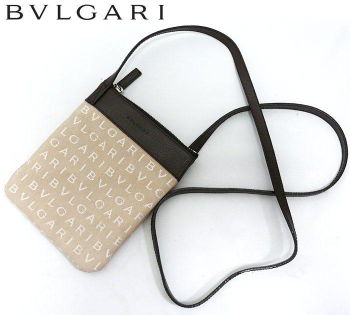 【ブルガリ】 BVLGARI ロゴマニア　ポシェット　ショルダーバッグ　ポーチ　ベージュ　鞄 かばん 斜めがけショルダー ななめがけ 肩掛け【中古】