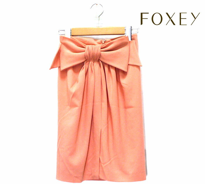 【FOXEY】フォクシー ブティック リボンモチーフ タック スカート ピンク サイズ40 日本製 推定Lサイズ RC0698 【中古】
