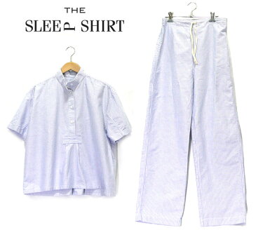 【THE SLEEP SHIRT】 ザスリープシャツ ルームウェア セットアップ XSサイズ カナダ製 コットン ボーダー 青 レディース 女性用 美品 RC0802【中古】