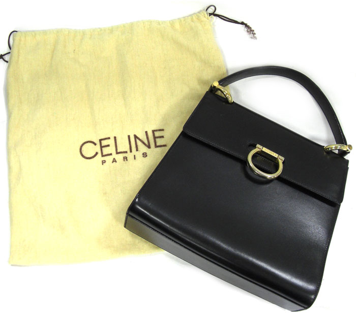 【CELINE】セリーヌ バッグ 黒 レザー ハンドバッグ レザー ブラック ゴールド金具 黒 ヴィンテージ アンティーク フォーマル 本革