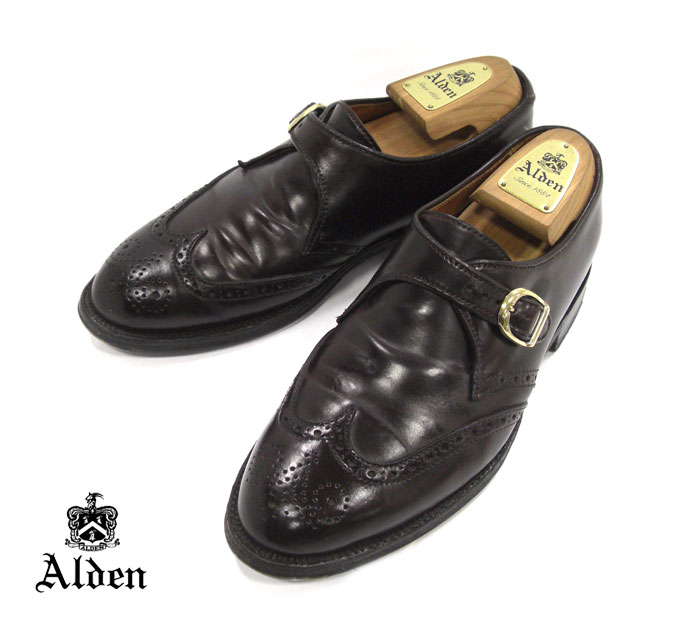 【ALDEN NY限定】オールデン ＃1671 サイズ 7E ウィングチップ モンクストラップ アバディーンラスト バーガンディ コードバン ドレスシューズ 紳士靴 メンズ RM1583【中古】