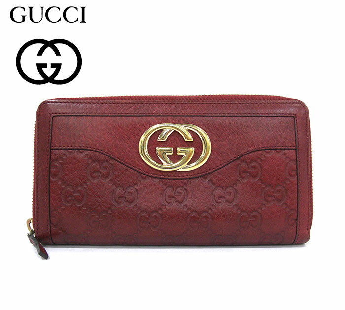 【GUCCI】グッチ シマライン スーキー インターロッキング ラウンドジップ ロング ウォレット ボルドー 長財布 ゴールド金具 RM2931 【中古】