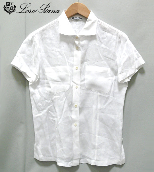 【Loro Piana】 ロロピアーナ　リネン　フレンチスリーブ　シャツ size42 白　ホワイト　麻　イタリア製 【中古】のサムネイル