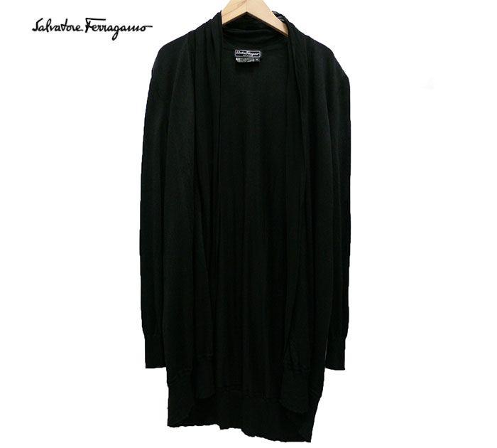 【Salvatore Ferragamo】サルヴァトーレフェラガモ シルク・カシミア混 ウールカーディガン ブラック サイズS イタリア製【中古】