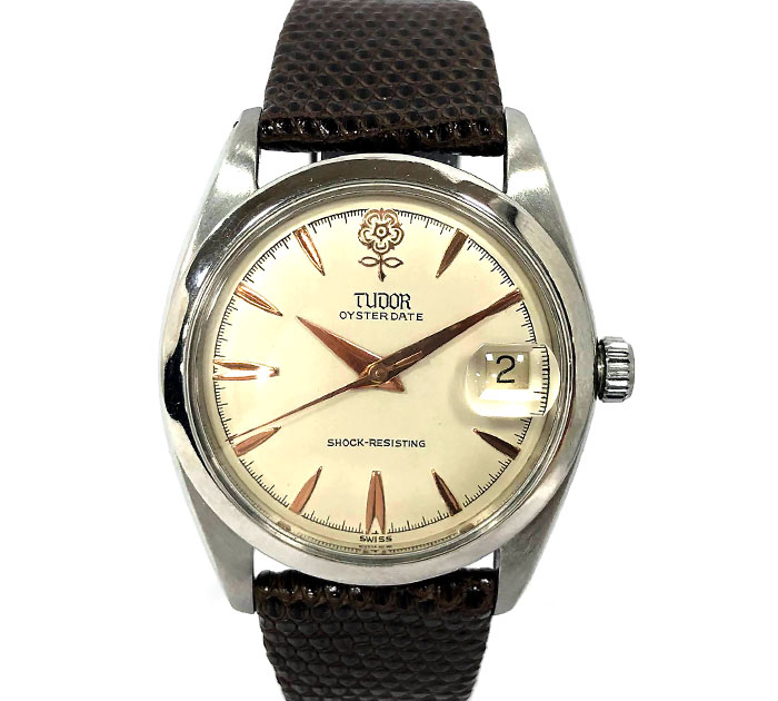 ▼【TUDOR】チュードル オイスターデイト Ref.7962 デカ薔薇 手巻き ロレックスケース アンティーク 時計 社外ベルト RM3296