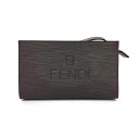 【FENDI】フェンディ クラッチバッグ 型押しレザー リストレットポーチ ブラウン 茶色 化粧品入れ コスメ レディース 女性用 ITALY RM3302【中古】
