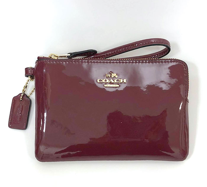 【COACH】コーチ ポーチ パテントレザー 革 F55739 コーナージップ リストレット バーガンディ 小物 レディース RA5905【中古】