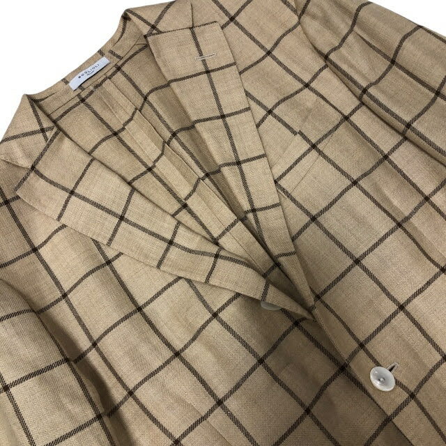 【BOGLIOLI】ボリオリ チェック リネン混 ジャケット イタリア製 サイズL ベージュ 男性用 メンズ アウター RA7687【中古】