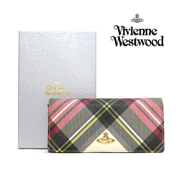 【Vivienne Westwood】ヴィヴィアンウエストウッド 長財布 オーブ ダービーチェック柄 レッド×ブラック×オフホワイト PVC×レザー ON0732【中古】