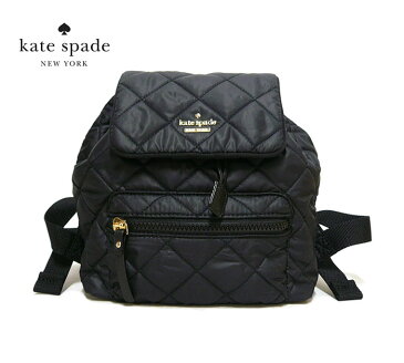 【kate spade】ケイトスペード キルティング リュック バックパック ナイロン ブラック 黒 ゴールド金具 PXRU7105 ON1747【中古】