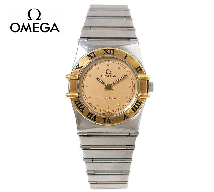 【OMEGA】Constellation オメガ コンステレーション レディース クォーツ腕時計 稼働 6104/465 SS/K18YG ゴールド文字盤 ON2244【中古】