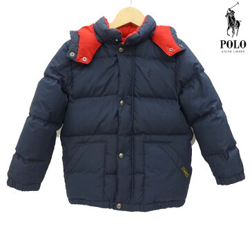 【POLO RALPH LAUREN】ポロ ラルフローレン フーデッド ダウン ジャケット 6 120 ネイビー 紺 【中古】FF1693