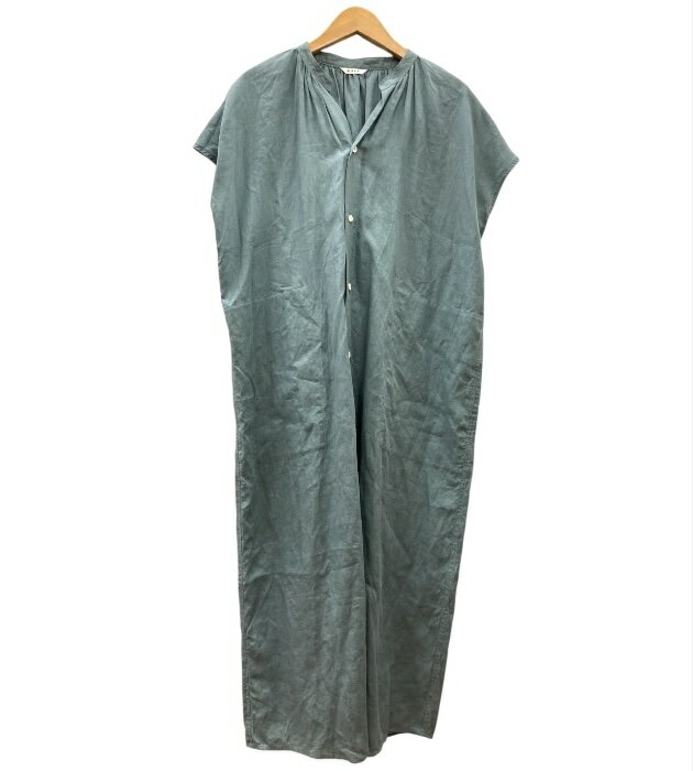 美品【LE GLAZIK】 ルグラジック ノースリーブ リネンシャツワンピース サイズ36 ブルー系 レディース【中古】FB3807