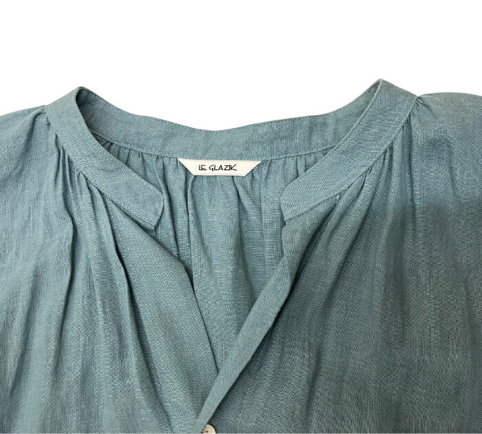 美品【LE GLAZIK】 ルグラジック ノースリーブ リネンシャツワンピース サイズ36 ブルー系 レディース【中古】FB3807