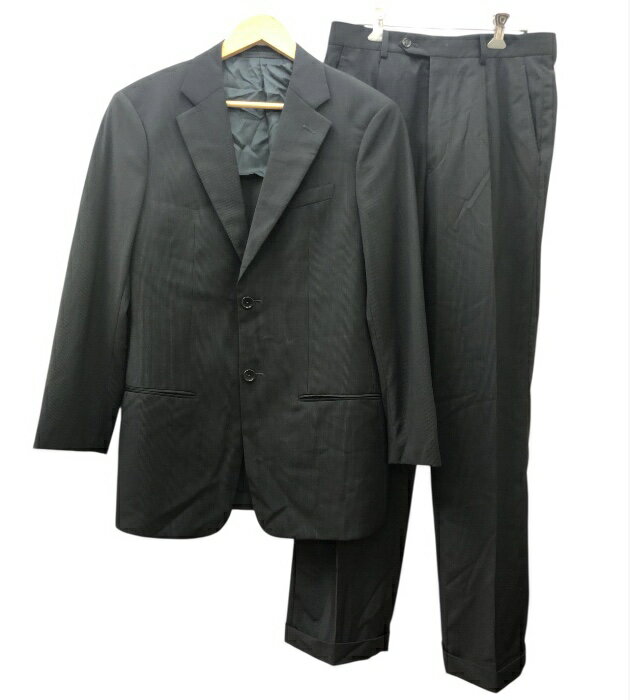 【ARMANI】 アルマーニ ジャケット スラックス セットアップ パンツ サイズ42 ストライプ柄 黒 ブラック メンズ【中古】FB3775