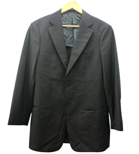 【ARMANI】 アルマーニ ジャケット スラックス セットアップ パンツ サイズ42 ストライプ柄 黒 ブラック メンズ【中古】FB3775