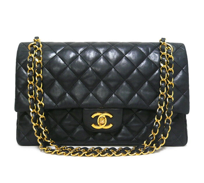 【CHANEL】シャネル ラムスキン マトラッセ25 チェーンショルダーバッグ Wフラップ Wチェーン ブラック×ゴールド金具 ヴィンテージ A01112 ON5644【中古】のサムネイル