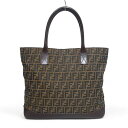 【FENDI】フェンディ ズッカ柄 デカ トートバッグ ハンドバッグ 肩掛けショルダーバッグ 大容量 A4 B4 キャンバス×レザー カーキ×ダークブラウン系 ...
