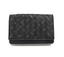 【BOTTEGA VENETA】ボッテガ ヴェネタイントレチャート カードケース ペイント加工 レザー ブラック 箱付き イタリア製 美品 【中古】FF2789