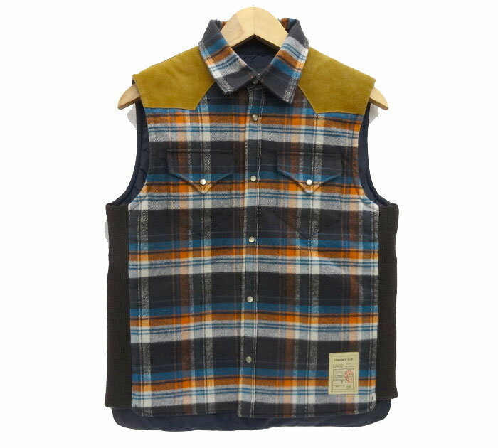 【値下げしました】【DSQUARED2】 ディースクエアード レザー切替 チェック 中綿 ベスト サ