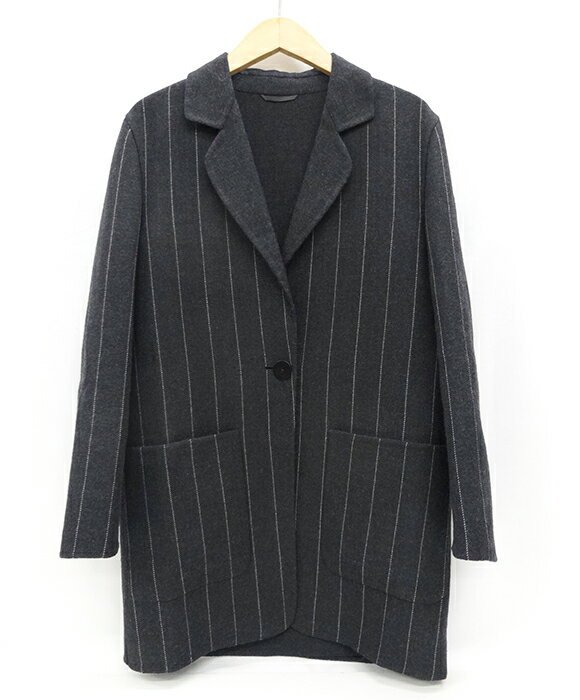 【HERNO】ヘルノ ストライプ ウールチェスターコート サイズ42 ダークグレー ジャケット FB1330【中古】