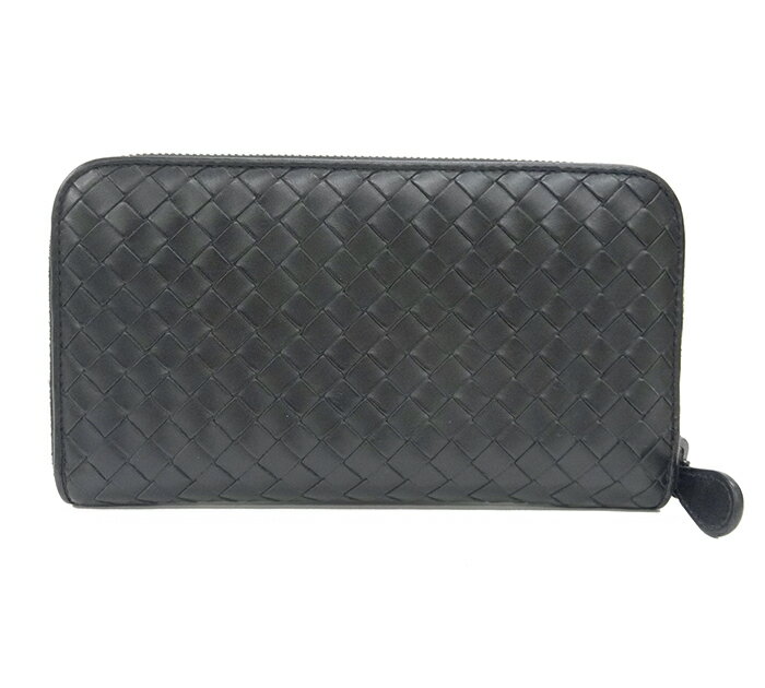 【BOTTEGA VENETA】ボッテガ ヴェネタ イントレチャート ラウンドファスナー長財布 BOTTEGA VENETA 型番114076 黒 ブラック【中古】FB1503