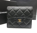 【CHANEL】シャネル AP0231 マトラッセ 三つ折り長財布 黒 ブラック 収納袋・紙袋・外箱付き イタリア製 極美品【中古】FB3622