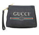 【GUCCI】グッチ ロゴプリント クラッチバッグ ヴィンテージロゴ ブラック 黒 箱付き 美品【中古】FF3657