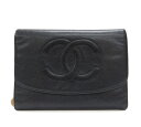 【CHANEL】シャネル キャビアスキン 三つ折り財布 レザー ココマーク コンパクトウォレット ブラック 黒 イタリア製 FB2260【中古】