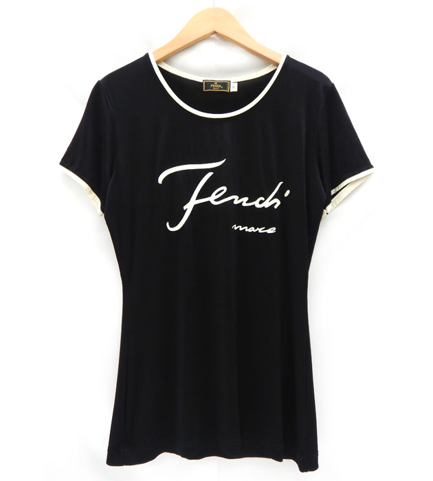 【FENDI】フェンディ ヴィンテージ ロゴ ストレッチカットソー サイズ42 黒 ブラック レディース 半袖Tシャツ FB2457【中古】