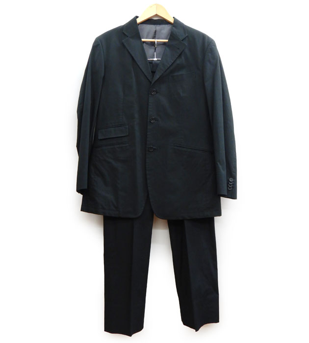 【BURBERRY BLACK LABEL】バーバリー ブラックレーベル セットアップ スーツ 春夏用背抜き スーツセットアップ ジャケット×パンツ サイズL ブラック黒 メンズ メンズ 男性用 FB2536【中古】