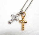 【SYMPATHY OF SOUL】シンパシーオブソウル シルバー ダブルクロスネックレス ゴールドカラー×シルバーカラー SV925 箱付き アクセサリー 美...