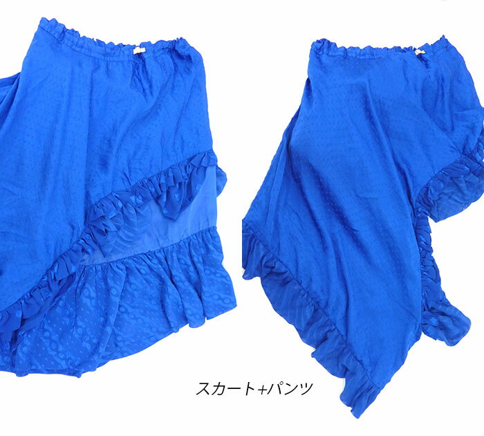 【THEATRE PRODUCTS】シアタープロダクツ2way スカート 変形 パンツシフォンスカート×サテンパンツドット ハート サイズ記載なし ブルー【中古】FA0328