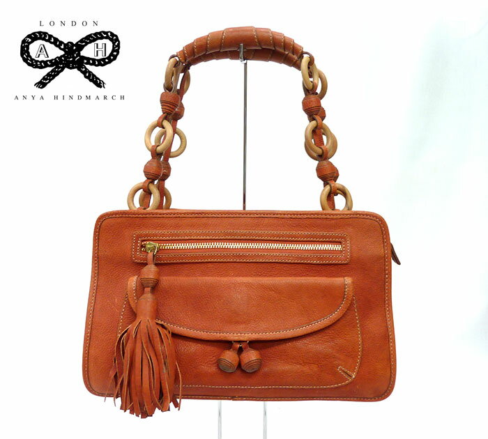 【ANYA HINDMARCH】アニヤハインドマーチレザー フリンジ ハンドバッグレディース テラコッタ 赤レンガ..