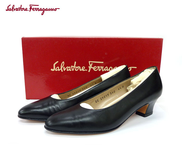 【Salvatore Ferragamo】サルヴァトーレフェラガモRIO レザー パンプスブラック 黒 4 1/2 約21.5cm【中古】FA0360