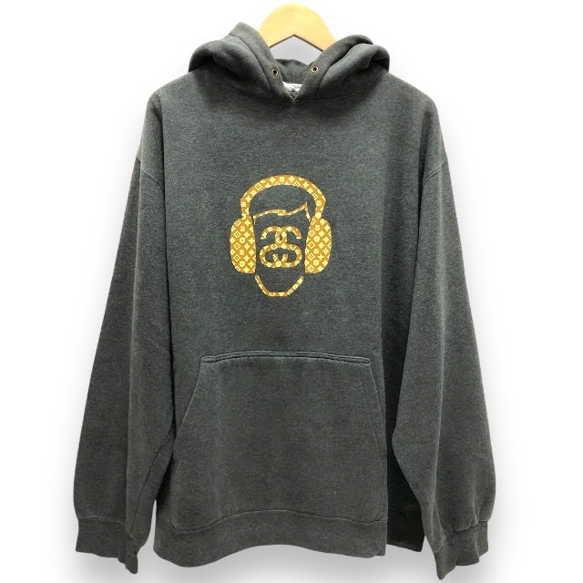 【STUSSY】ステューシー アメリカ製 モノグラムヘッドホン プリントパーカー USA サイズXL