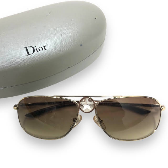 美品【Christian Dior】クリスチャンディオール Hippy2 スターモチーフ サングラス ブラウン イタリア製 アイウェア ドライブ RA7897【中古】