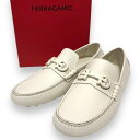 未使用【Salvatore Ferragamo】サルヴァトーレフェラガモ 新ロゴ ガンチーニ ドライビングシューズ サイズ8 1/2 ホワイト レザー 革 靴 ...