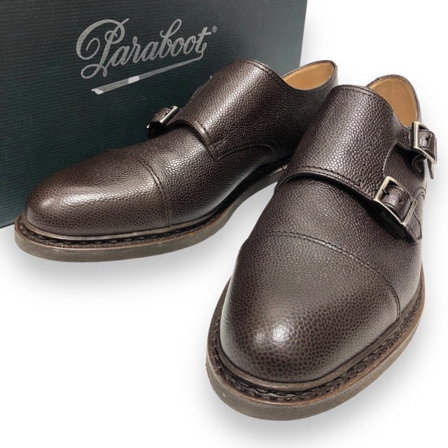 未使用【Paraboot】パラブーツ ダブルモンクストラップシューズ POE ポー 165950 ブラウン 6 1/2 紳士靴 メンズ 革靴 レザー 箱有 RC4361 【新古品】