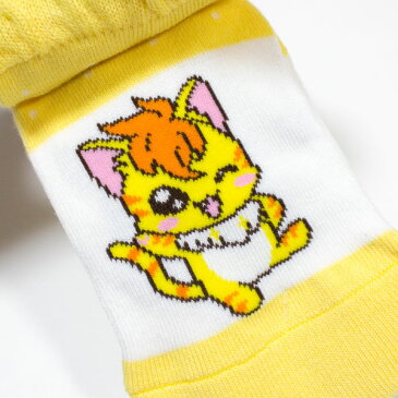 ヒーリングっどプリキュア 左右柄違い クルー丈ソックス 15-20cm スパークル&ニャトラン柄 イエロー のび〜る&フィット靴下