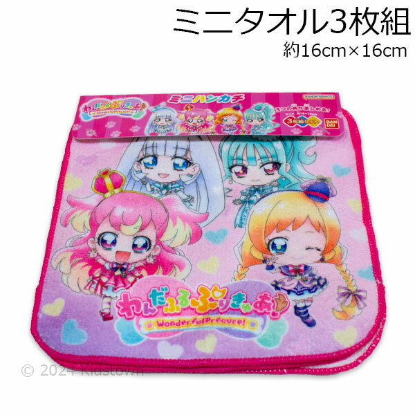 わんだふるぷりきゅあ ミニタオル3枚組 デフォルメ柄 約16×16cm ポリエステル60％・綿40％ プリキュア タオル タオルハンカチ ハンカチタオル 2024年版