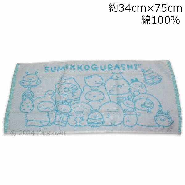 すみっコぐらし 無撚糸ジャガード フェイスタオル サックス ふしぎなおともだち柄 約34×75cm タオル 2024年版