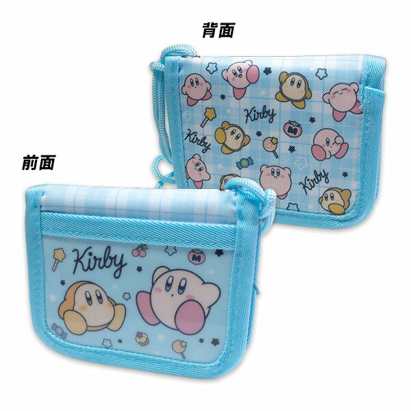 星のカービィ 窓付き財布 ブルー 約H100×W115×D20mm ラウンドファスナー二つ折りサイフ ネックストラッ..