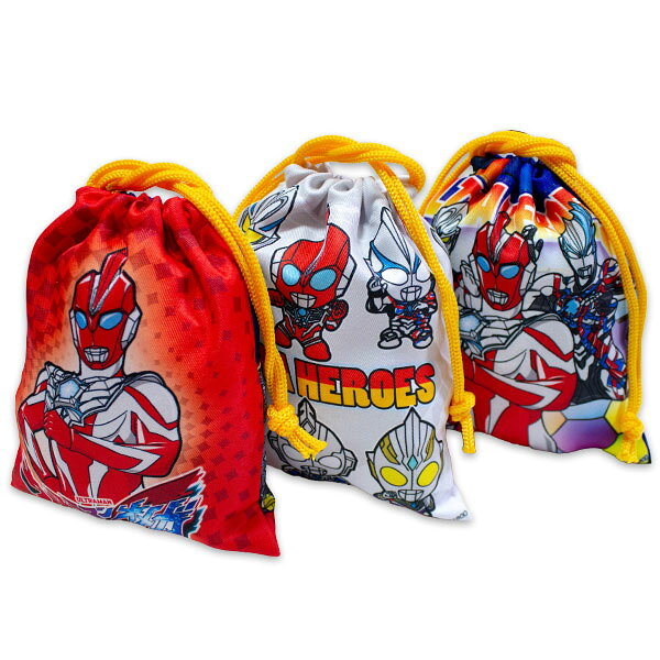 Drawstring Bags - 送料無料 ウルトラマンオメガ 巾着 3枚組 Sサイズ 約18×約21cm ウルトラヒーローズ ポリエステル100％ ULTRAMAN 怪獣 2025-2026年