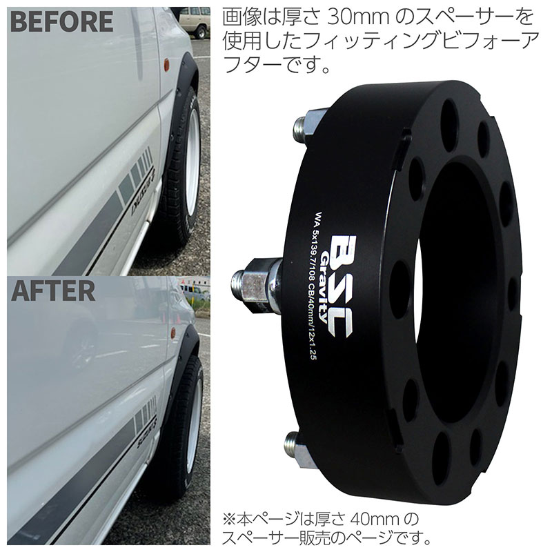 JB64 JB74 JB23 ジムニー用 ワイドトレッドスペーサー 40mm 2枚組 PCD139.7 5H P1.25 ハブ径108mm ナット10本付 サイズ M12×1.25 19HEX 6061-t6 スペーサー ツライチ ワイトレ ナット ワイドスペーサー ホイール セッティング オフセット 3