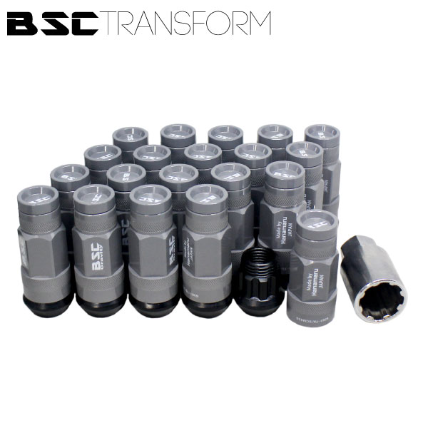 ホイールナット M12 M14 P1.5 P1.25 全長60mm ミリタリーグレー 20本 BSCトランスフォーム ラグナット ..
