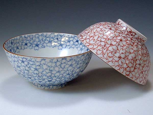 京焼・清水焼　組飯碗　LCS303　染赤桜詰【送料無料】