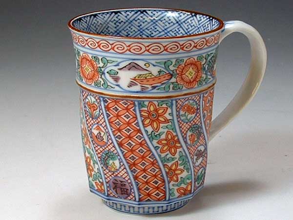 京焼・清水焼　湯呑　UCA631　赤絵捻古紋　手付湯呑【送料無料】