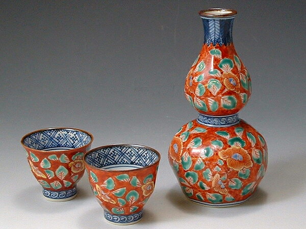 京焼・清水焼　お預け酒器　RIN166 赤濃牡丹唐草【送料無料】